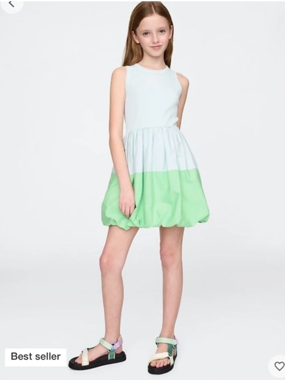 GAP Girls Mixed Media Bubble Sleeveless Dress in Light Blue and Mint Green